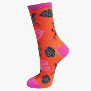 Women's Bamboo Socks Orange Cheetah Jungle, 2 of 3