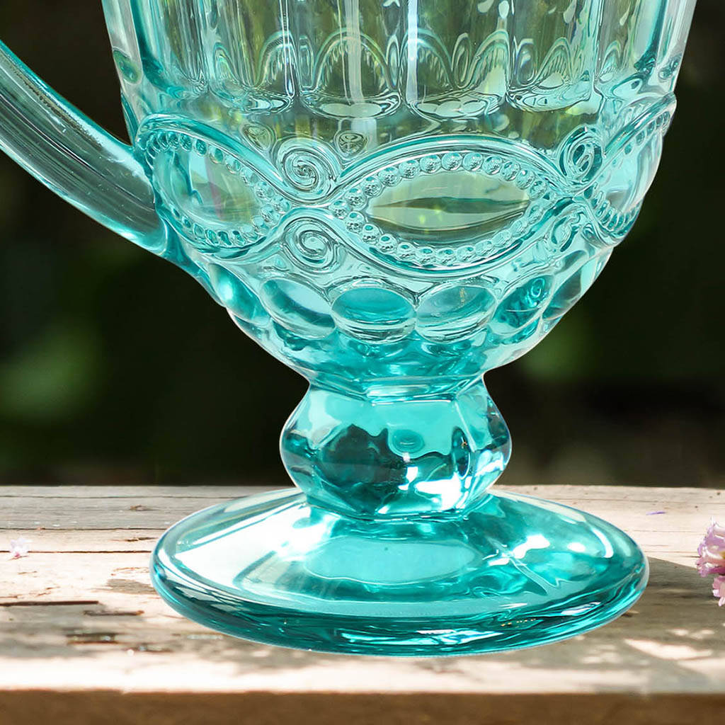 Turquoise Glass Pitcher Summer Flower Jug Vase By Dibor