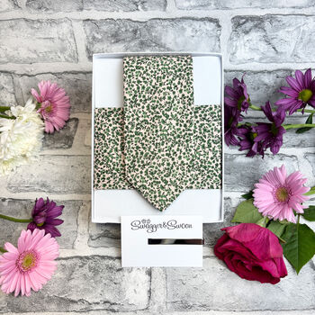 Emerald Floral Cotton Wedding Tie Set, 3 of 6