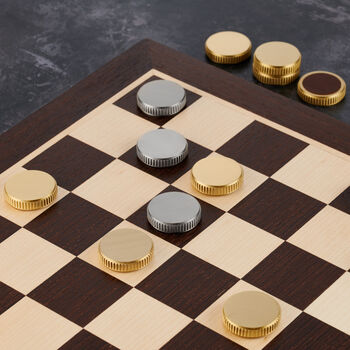 Sycamore And Mahogany Draughts Set With Brass Pieces, 4 of 4
