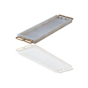 Handmade Rectangular White Marble Tray With Gold Square Handles, 2 of 2