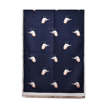 Navy Embroidered Robin Pashmina Scarf, 2 of 3