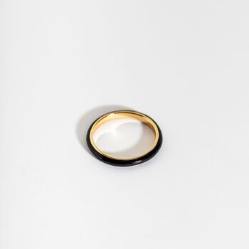 Black Enamel And 14k Gold Vermeil Plated Stacking Ring, 4 of 9