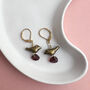Little Bronze Bird And Red Petal Earrings, thumbnail 3 of 4