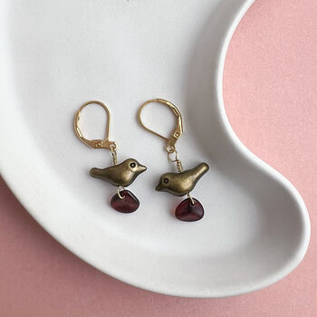 Little Bronze Bird And Red Petal Earrings, 3 of 4