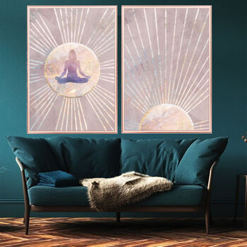 Yoga Pink Sun Rays Boho Wall Art Print, 4 of 8