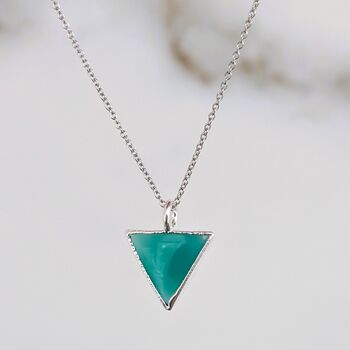 The Triangle Green Onyx Gemstone Necklace, Silver, 3 of 6