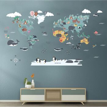 World Map Wildlife Animals Removable Wall Vinyl Sticker, 2 of 4