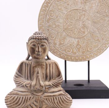 Artisan Carved Wooden Buddha Statue Set, 2 of 6