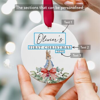 Baby Boy's First Christmas Personalised Ceramic Bauble, 5 of 7