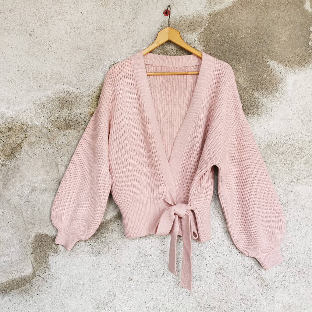 Tokyo Wrap Cardigan In Blush Pink Chunky Ribbed Knit By LAGOM ...