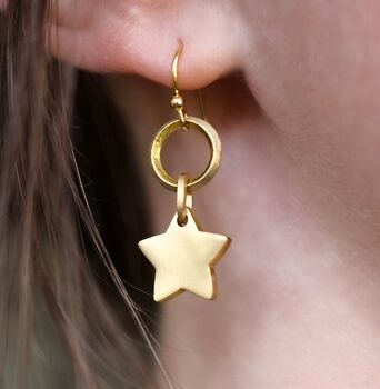 Gold Plated Star Charm Earrings, 2 of 5