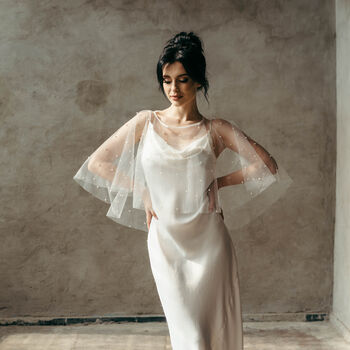 White Wedding Dress Cover Up | Pearl Cape Veil, 12 of 12