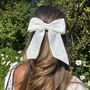 Ivory Cotton Hair Bow Clip, thumbnail 3 of 4