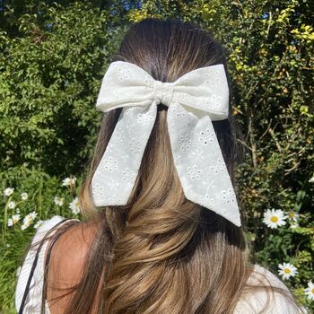 Ivory Cotton Hair Bow Clip, 3 of 4