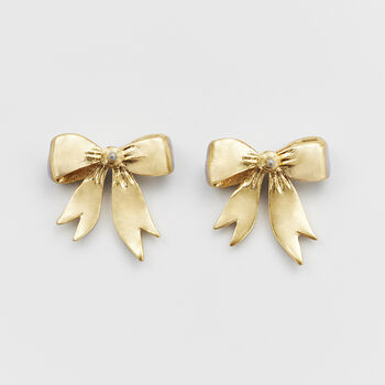 Gold Forget Me Not Bow Stud Earrings, 3 of 7
