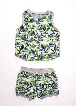 Tropical Leaves Print Top And Shorts Matching Set, 3 of 3