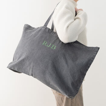 Embroidered Initials Oversized Washed Tote Bag, 2 of 5