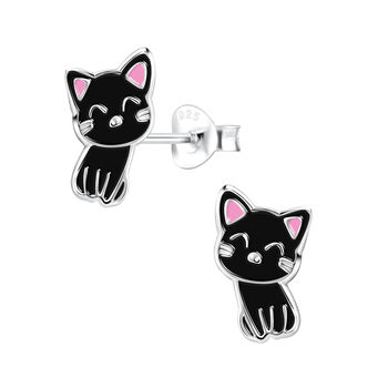 Cool Cat Black Or White Kitten Silver Stud Earrings, 3 of 9