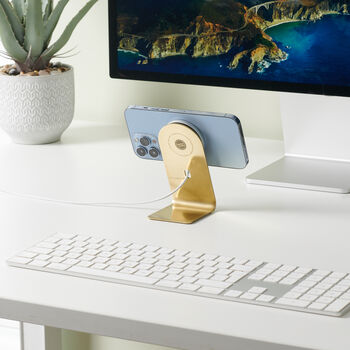 Solid Brass iPhone Desk Stand | Magsafe Dock, 3 of 9