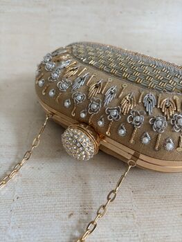 Gold Embroidered Oval Clutch Bag, 7 of 9