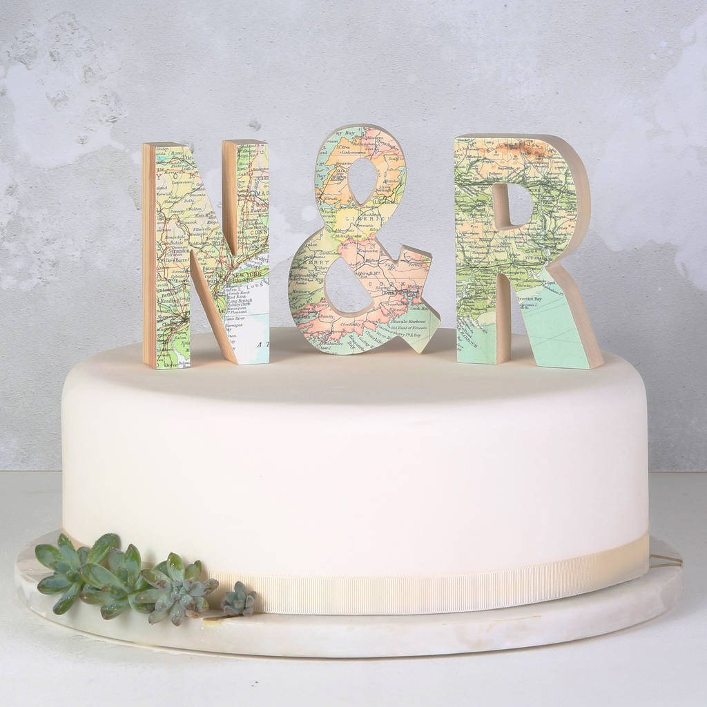 Personalised Map Letters Wedding Cake Topper By Bombus