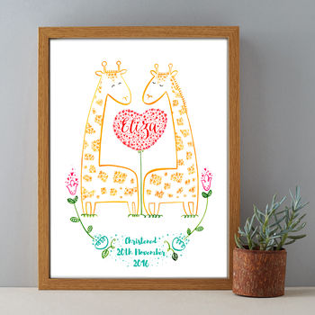 Personalised Baby Name Christening Giraffe Gift Print, 3 of 6
