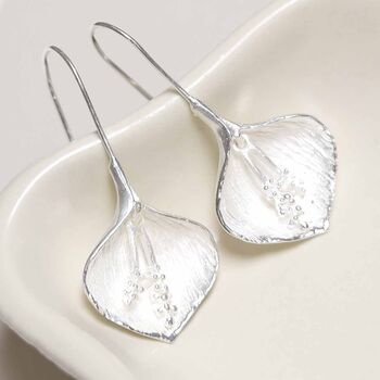 Sterling Silver Peace Lily Drop Earrings, 3 of 5