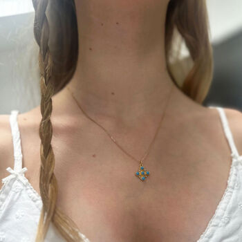 Turquoise And Mini Pearls Pendant Necklace, 2 of 4