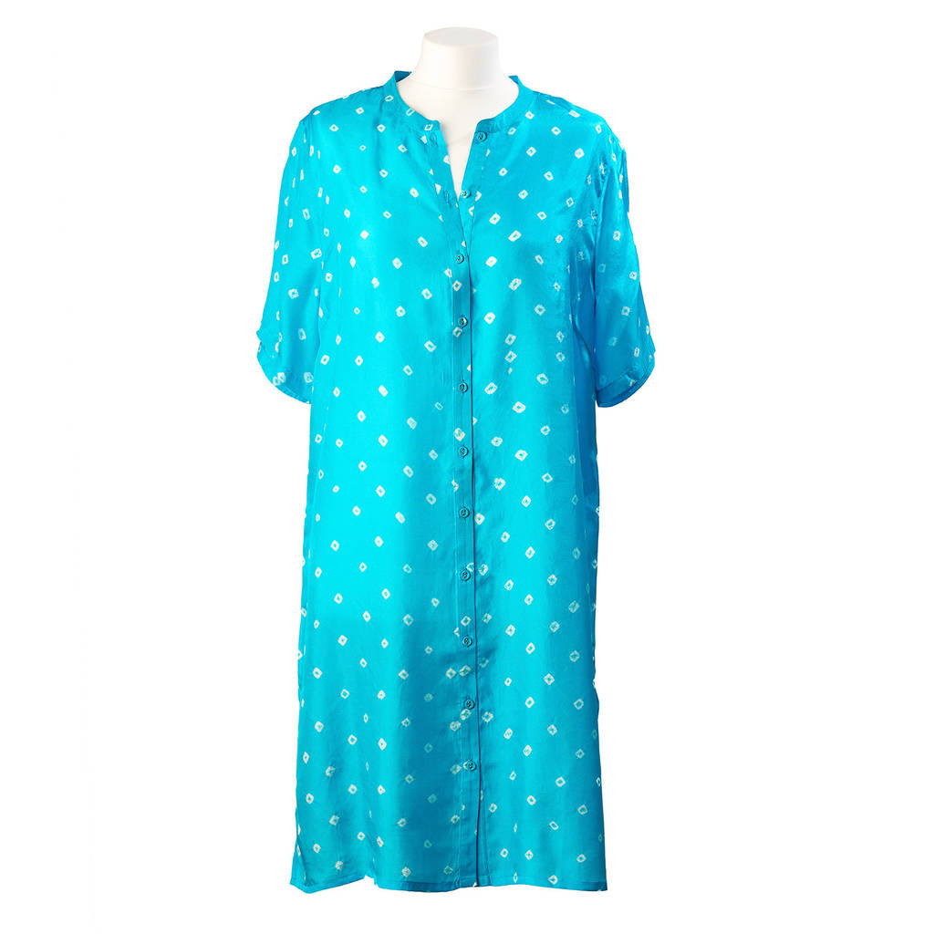 Turquoise Luxury Silk Hand Tie Dyed Shirt Dress, 1 of 6