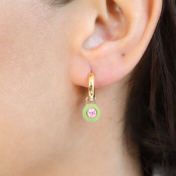 Lime Green And Pink Enamel Hoop Earrings, 3 of 8