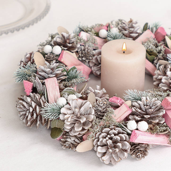 Frosted Pine Christmas Candle Table Centrepiece By Dibor