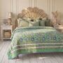 Green And Blue Floral Indian Block Printed Cotton Bed Quilt, thumbnail 2 of 9