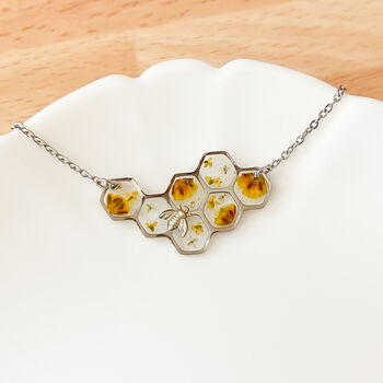 Stainless Steel Honeycomb Bee Necklace, 2 of 6