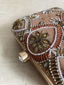 Bronze Embroidered Square Handcrafted Clutch Bag, 6 of 7