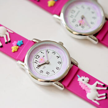 Engraved Kids 3D Unicorn Watch Pink, 2 of 5