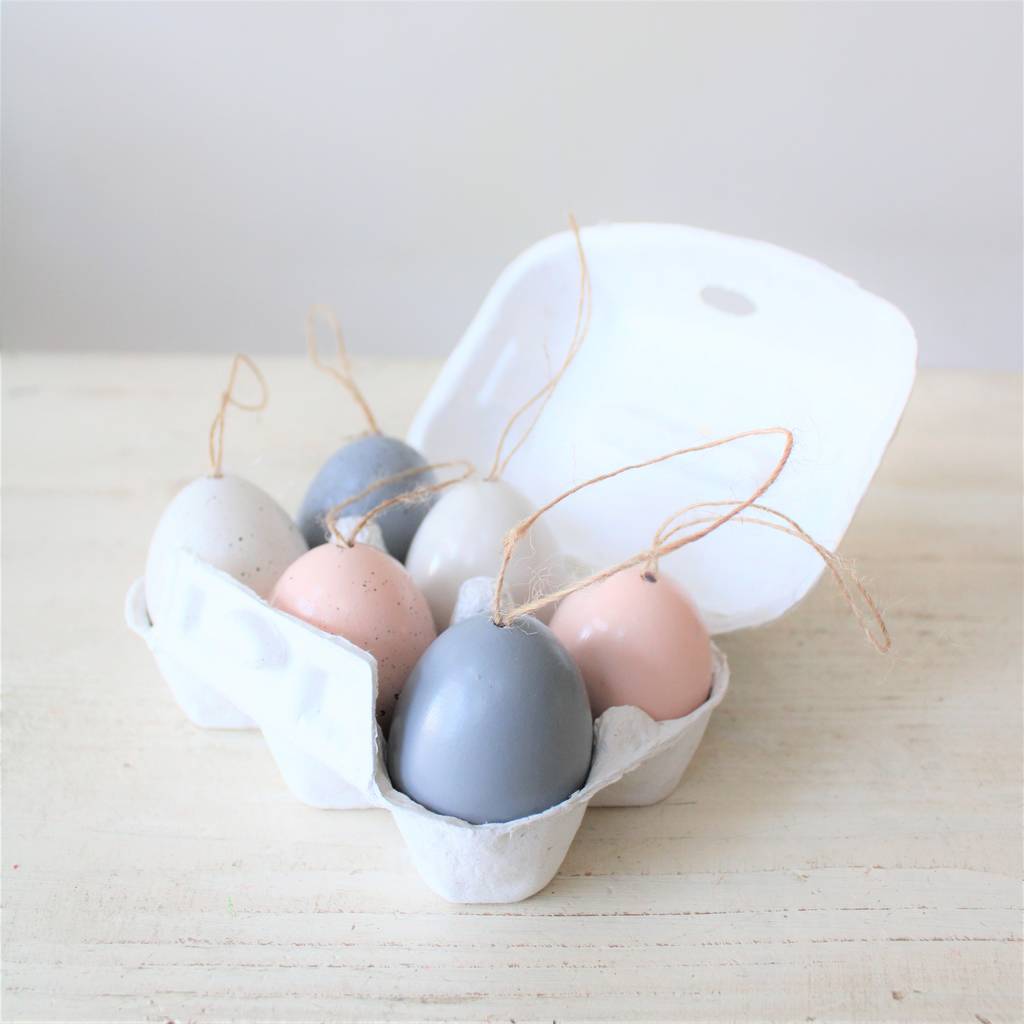 Six Grey And Blush Hanging Easter Eggs By Ella James Notonthehighstreet Com