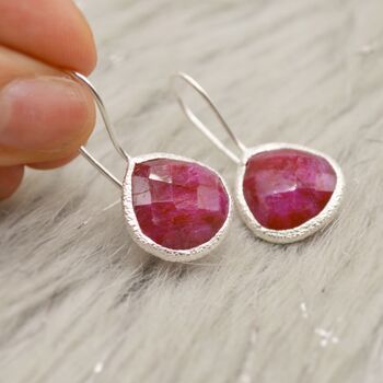 Dyed Red Ruby Sterling Silver Dangle Drop Earrings, 7 of 8