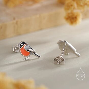 Sterling Silver Tiny Bullfinch Bird Stud Earrings, 4 of 11
