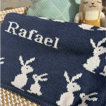 Personalised Knitted Mummy And Baby Bunny Blanket, 3 of 12