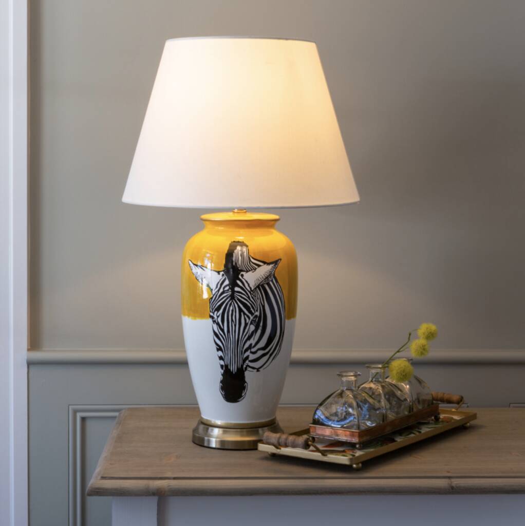 Zebra Lamp With White Shade, 1 of 3