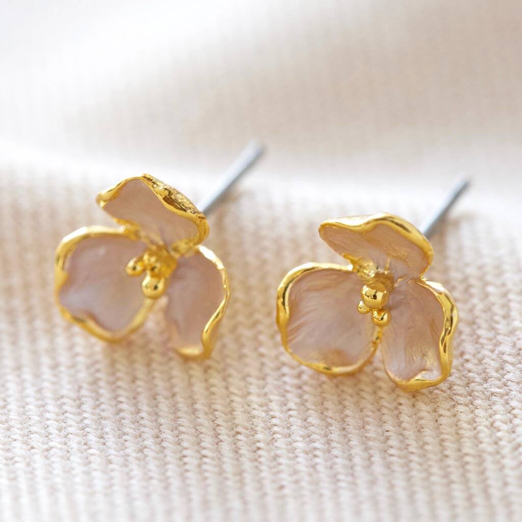 Trillium Flower Stud Earrings In Gold Plating By Lisa Angel