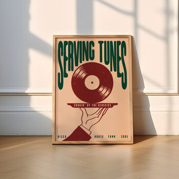 Serving Tunes Print | Music Poster | Home Decor | Vinyl | Illustration | Record | Bar | Trendy | Retro | Disco And House | Mid Century, 6 of 11