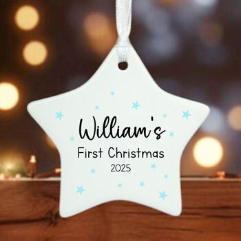 Personalised 1st Christmas Star With Blue Stars Keepsake Baby Gift, 2 of 4