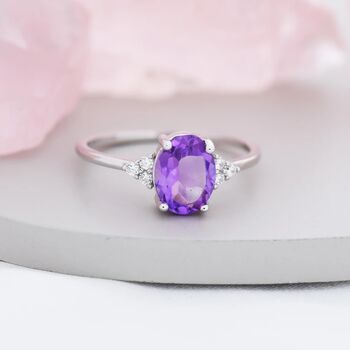 Genuine Amethyst Oval Ring In Sterling Silver, 4 of 11