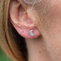 Sterling Silver Mini Mismatch Star And Moon Studs, thumbnail 2 of 12