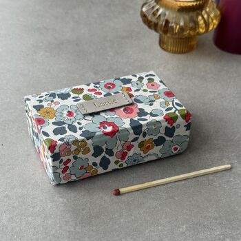 Personalised Refillable Liberty Fabric Matchbox With Leather Detail, 5 of 10