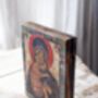 Icon Of Virgin Mary, Religious Symbol, Antique Russian Wood Board, thumbnail 1 of 6