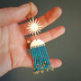 'Hera Oracle' Hand Beaded Celestial Brass Earrings, thumbnail 6 of 12