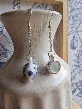 Tea Set Ceramic Silver Plated Drop Earrings, 5 of 7